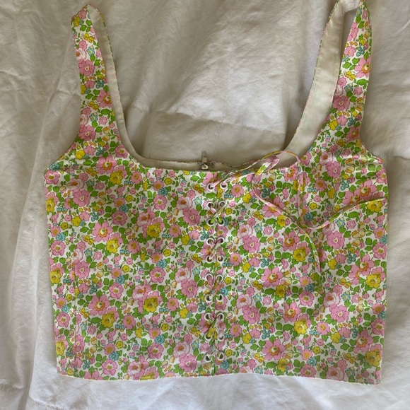 With Jean Floral Lace Up Tank - Picture 2 of 3